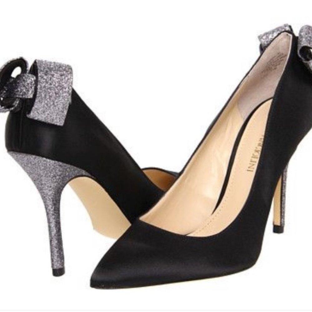Enzo Angiolini Eapadilla Black Bow Silver Heels